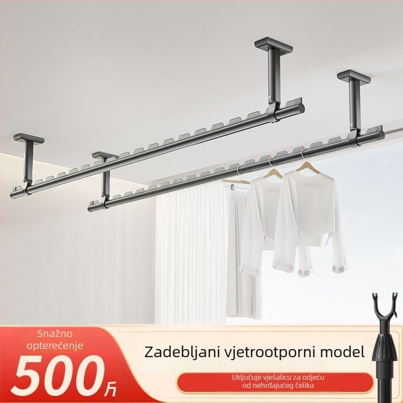 Vješalna šipka za balkon s gornjim montažom, fiksna, aluminijska legura, jedna šipka za vješanje odjeće
