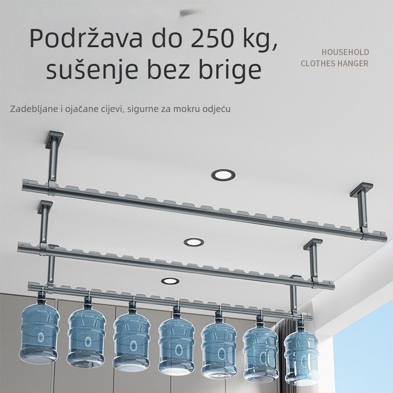 Vješalna šipka za balkon s gornjim montažom, fiksna, aluminijska legura, jedna šipka za vješanje odjeće