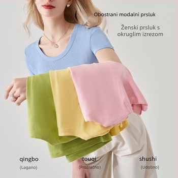 Ženski modalni top kratkih rukava, uski kroj, okrugli izrez, bijela, korejski stil, ljeto 2024