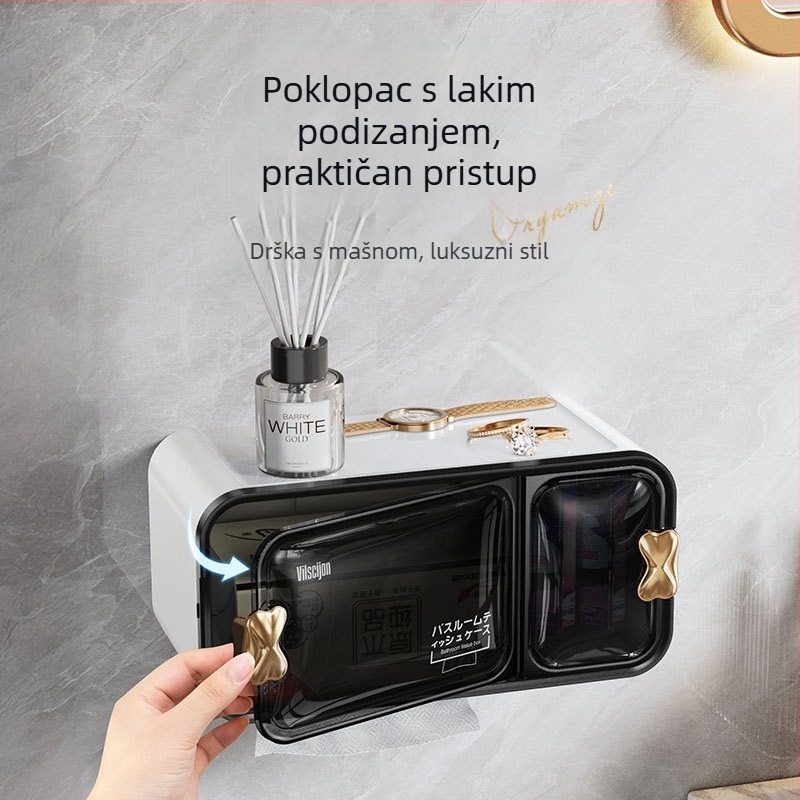 Velika zidna kutija za papirnate ubruse, bez bušenja, vodootporna, luksuzni dizajn za dnevni boravak, spavaću sobu i kupaonicu