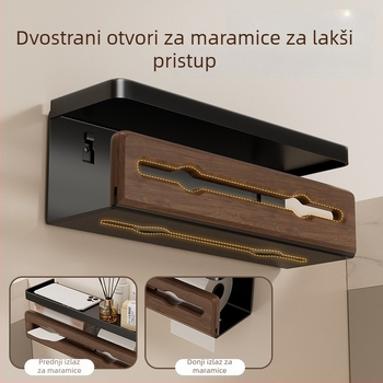 Zidni držač salvete i toaletnog papira od orahovog drveta za kupaonicu