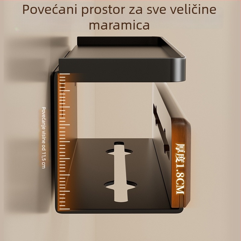 Zidni držač salvete i toaletnog papira od orahovog drveta za kupaonicu