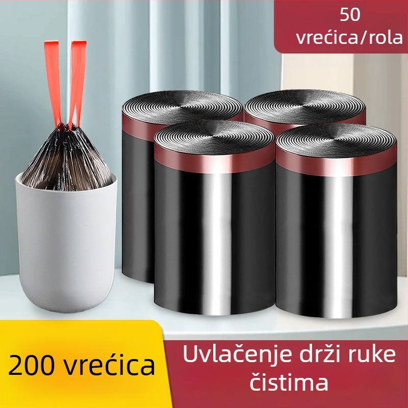 Crne vreće za smeće sa šnimom, velike u rolni, od polietilena, jednokratne, za kućnu upotrebu, ured i dom učenika