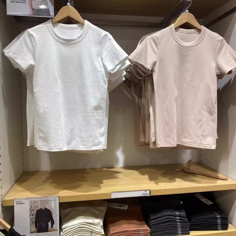 URAZ Ženska majica od chenille, jednobojna, zaobljeni izrez, kratki rukavi, ljetni osnovni top, model 465754