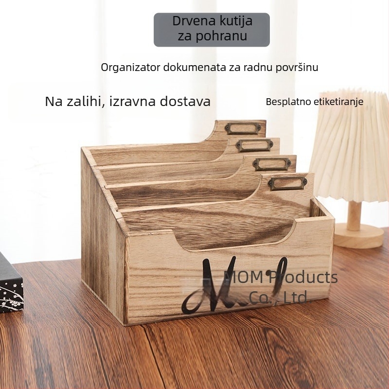 Drveni stolni organizator za dokumente s odjeljcima, moderni minimalistički stil
