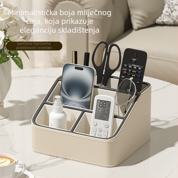 Sailu PU kožna kutija za stolnu pohranu u boji čajno smeđe s pregradama – za daljinske upravljače, telefone i kozmetiku; moderan minimalistički dizajn