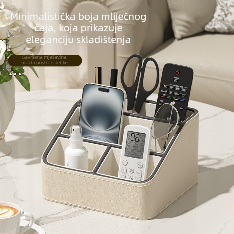 Sailu PU kožna kutija za stolnu pohranu u boji čajno smeđe s pregradama – za daljinske upravljače, telefone i kozmetiku; moderan minimalistički dizajn