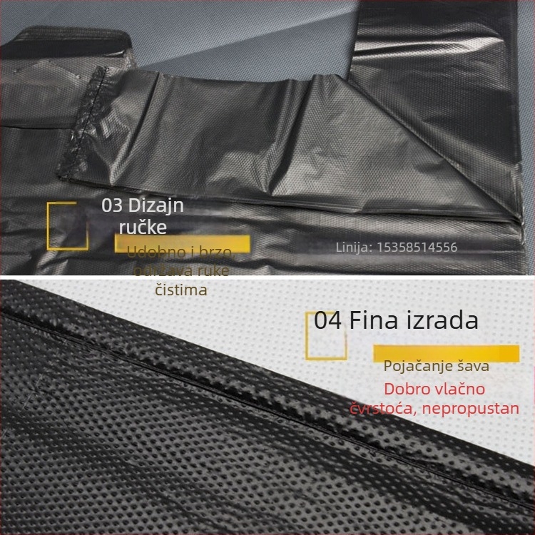 Velika crna vreća za otpad s ručkama u stilu prsluka, debeli HDPE, za hotelsku i kućnu upotrebu, dimenzije 80×100×120 cm