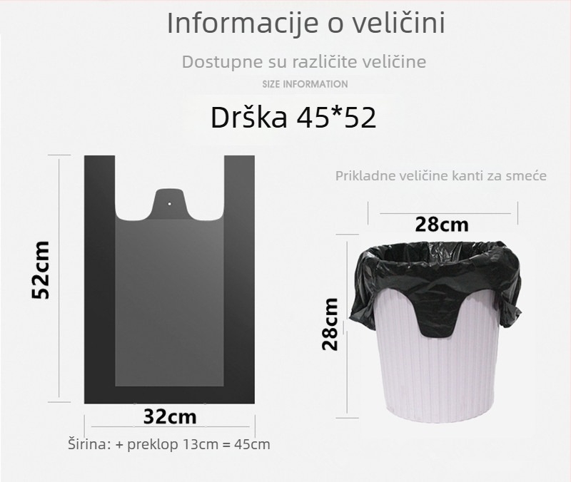 Velika crna vreća za otpad s ručkama u stilu prsluka, debeli HDPE, za hotelsku i kućnu upotrebu, dimenzije 80×100×120 cm