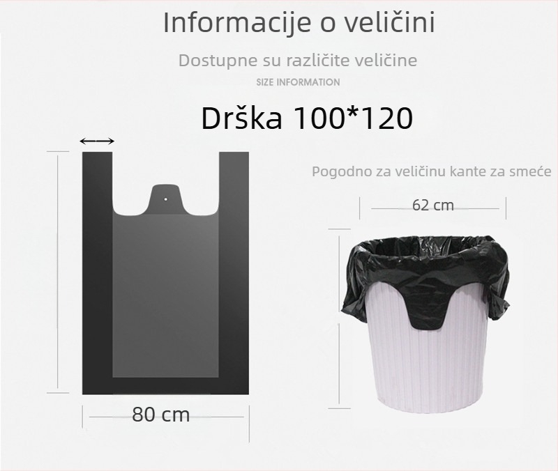 Velika crna vreća za otpad s ručkama u stilu prsluka, debeli HDPE, za hotelsku i kućnu upotrebu, dimenzije 80×100×120 cm
