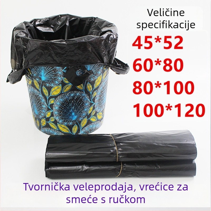 Velika crna vreća za otpad s ručkama u stilu prsluka, debeli HDPE, za hotelsku i kućnu upotrebu, dimenzije 80×100×120 cm