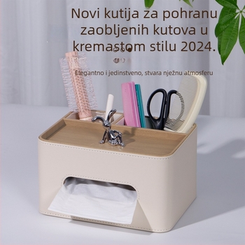 Kožna kutija za papirnate rupčiće za dnevni boravak s pretincem za daljinski upravljač – moderan, višefunkcionalni stolni organizator