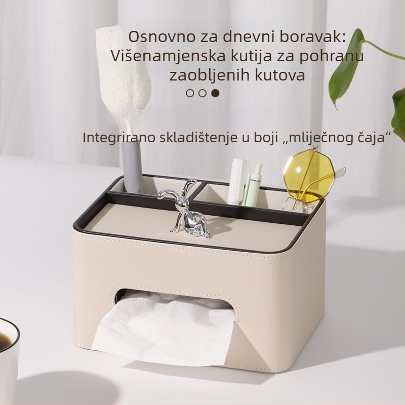 Kožna kutija za papirnate rupčiće za dnevni boravak s pretincem za daljinski upravljač – moderan, višefunkcionalni stolni organizator