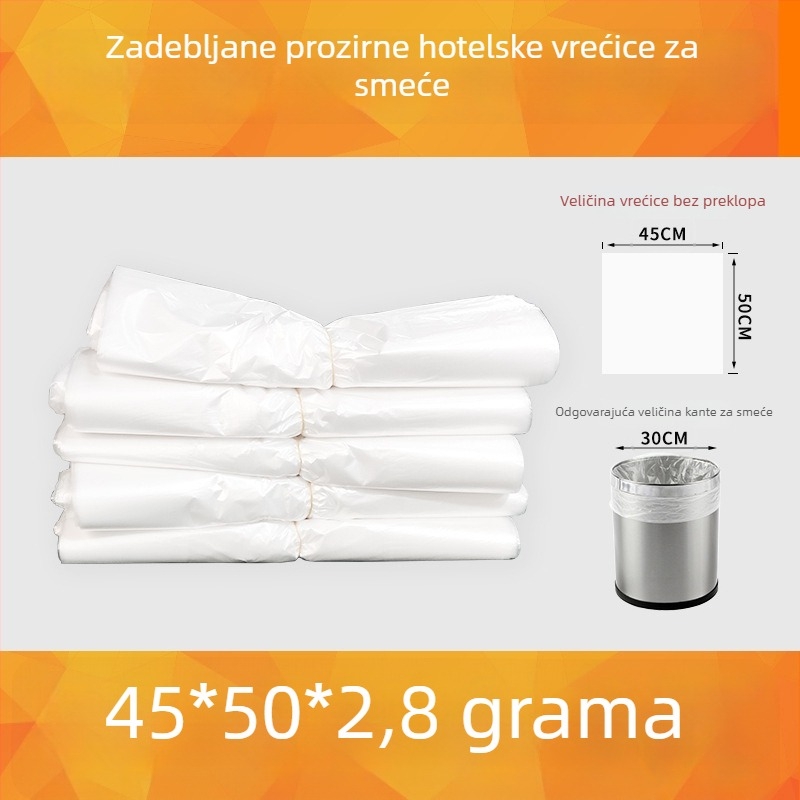 Hotelske vrećice za otpad za gostinjske sobe, jednokratne prozirne vreće za smeće, ojačane, s ravnim otvorom, za komercijalnu upotrebu