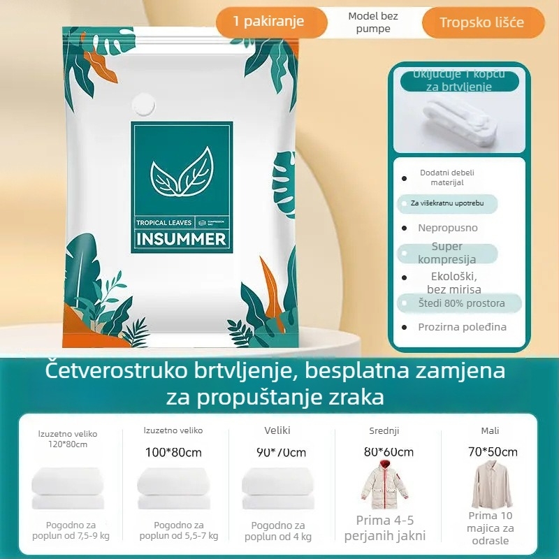 Vakuumska vreća za kompresiju za deke i odjeću, extra velika, debela, za kućno i putno skladištenje