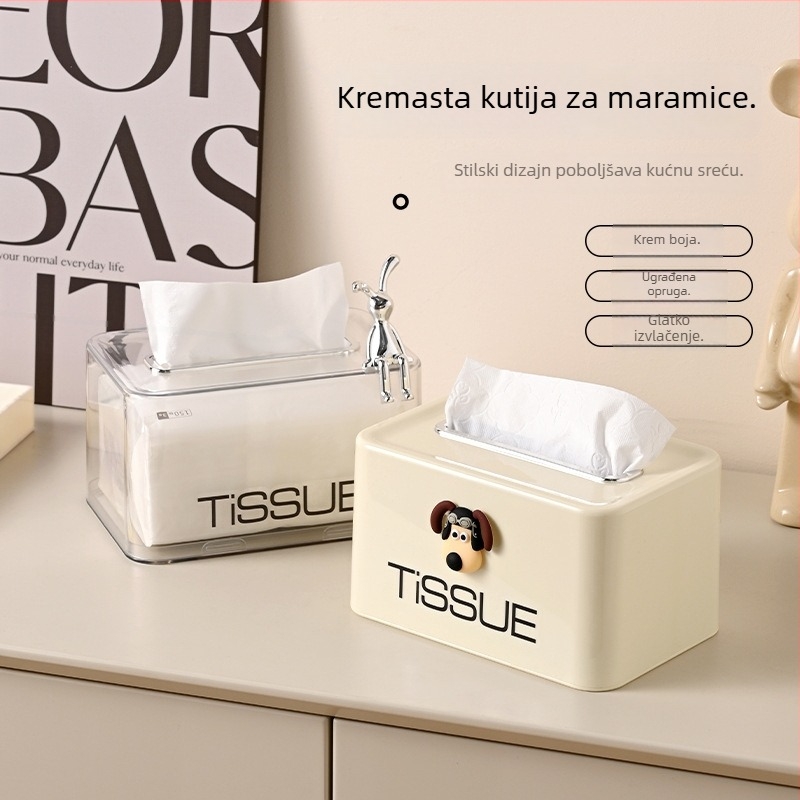 Quna Debela PET Kutija za maramice krem boje s mehanizmom podizanja — Stolni spremnik za pohranu