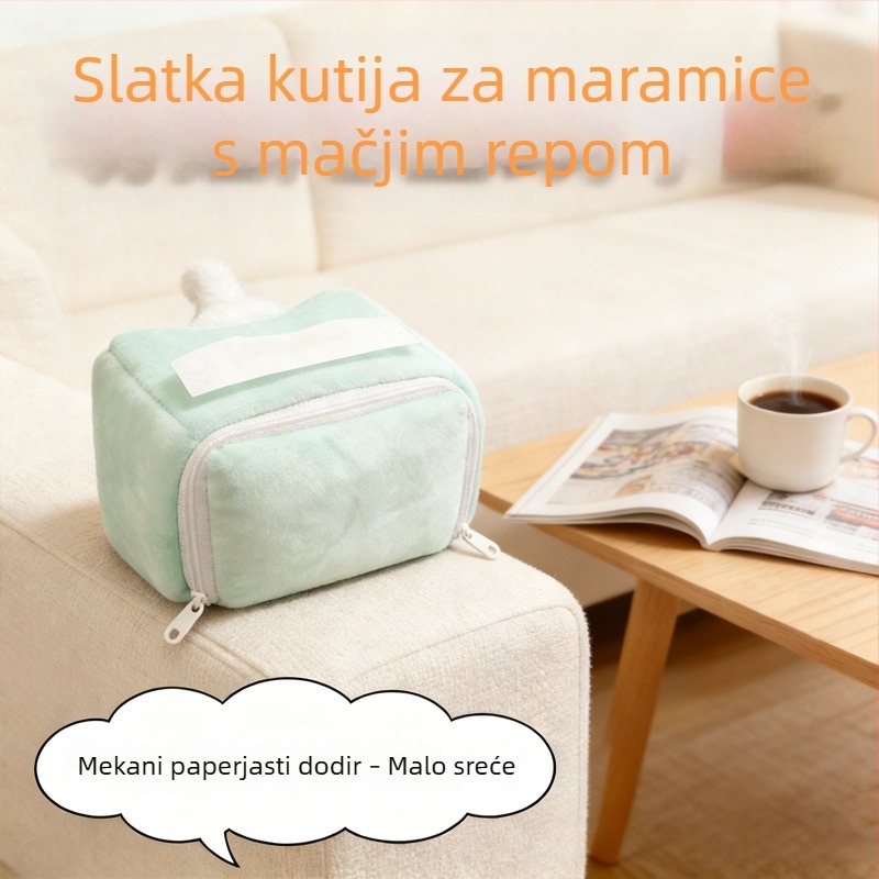 Kutija za maramice s pliš mačkom – visokokvalitetan dizajn, zaštita od prašine, auto dekoracija