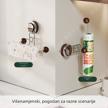 Zidni držač za kuhinjski papir sa usisnom čašom, u starinskom stilu, bez bušenja, nehrđajući čelik