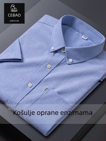 Muška košulja od pamuka Oxford, kratkih rukava, bez glačanja, otporna na nabore, poslovno-opušten stil, jednobojna