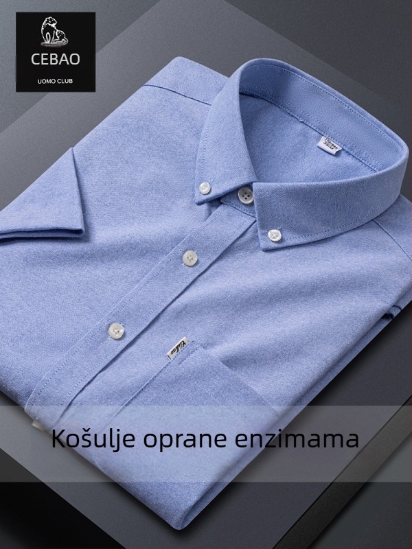 Muška košulja od pamuka Oxford, kratkih rukava, bez glačanja, otporna na nabore, poslovno-opušten stil, jednobojna