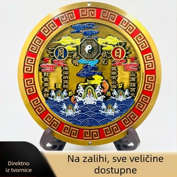 Sunce i mjesec – reljefna zidna dekoracija s Bagua ogledalom, planinski i morski motiv, metalni ukras za dom