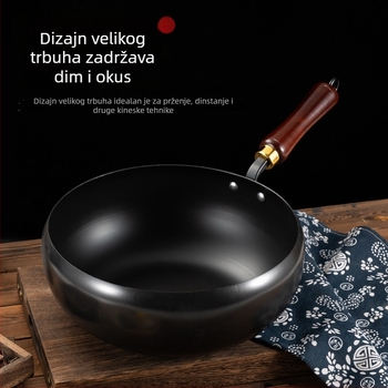 Novi tradicionalni željezni lonac s velikim trbuhom za kućnu upotrebu — lonac za dinstanje i juhe, bez premaza, glatka površina, 24 cm, kompatibilan s indukcijskom pločom