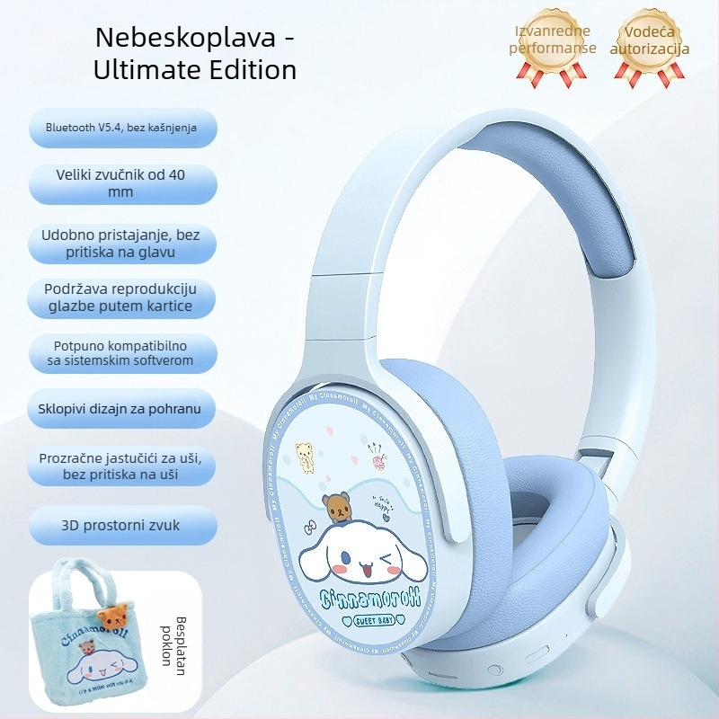 KE-55 Bežične over-ear slušalice, Bluetooth 5.3, dugi vijek baterije, kreativan dizajn s pliš torbicom za pohranu