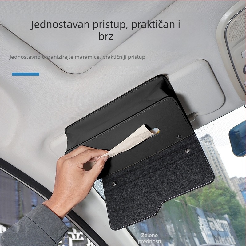 Kožna kutija za maramice u automobilu, viseća na sunčanom viziru