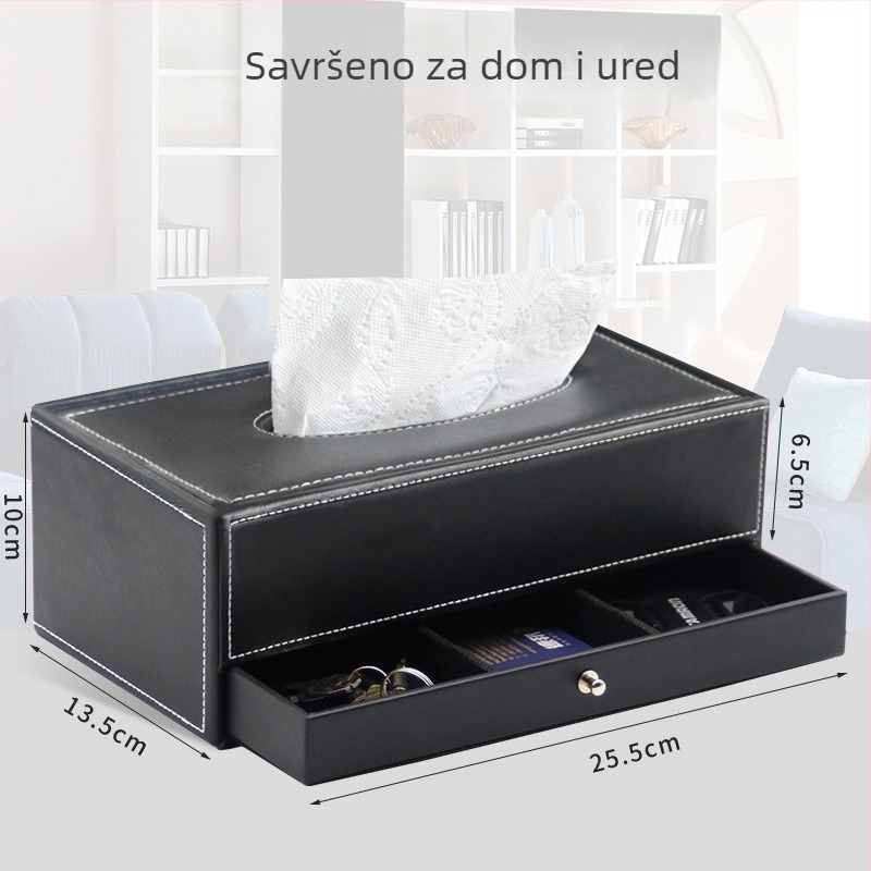 Kožna kutija za maramice s ladicom, višefunkcionalna kutija za papirnate ubruse, otisak logotipa