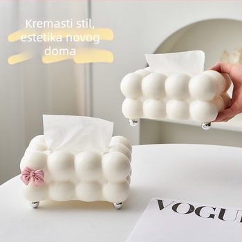 Kutija za maramice krem boje s elastičnim držačem, sofisticirani dojam luksuza za dnevni boravak
