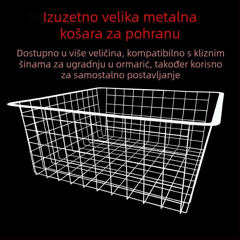 Ekstra velika košara za pohranu u garderobi, organizator za grickalice, kovano željezo, izvučni prostor za duboki ormar