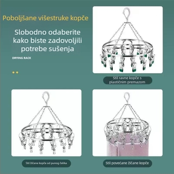 Nehrđajući čelični sušilo za čarape s 24 klipsa za čarape i donje rublje
