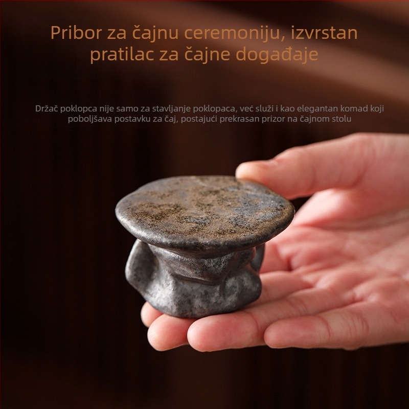 Retro keramički držač poklopca za čajnik u stilu Tang-Song, držač poklopca od grube keramike, podmetač poklopca od ljubičaste gline s graviranim tekstom