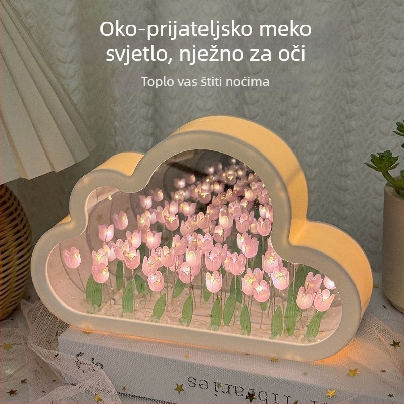 Cloud Tulip noćna svjetiljka – DIY ručna izrada, ogledni cvijetni ocean, ambijentalno osvjetljenje, stolni dekor, kreativan poklon