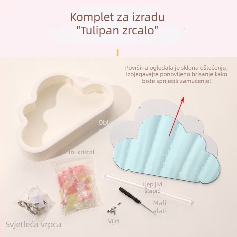 Cloud Tulip noćna svjetiljka – DIY ručna izrada, ogledni cvijetni ocean, ambijentalno osvjetljenje, stolni dekor, kreativan poklon
