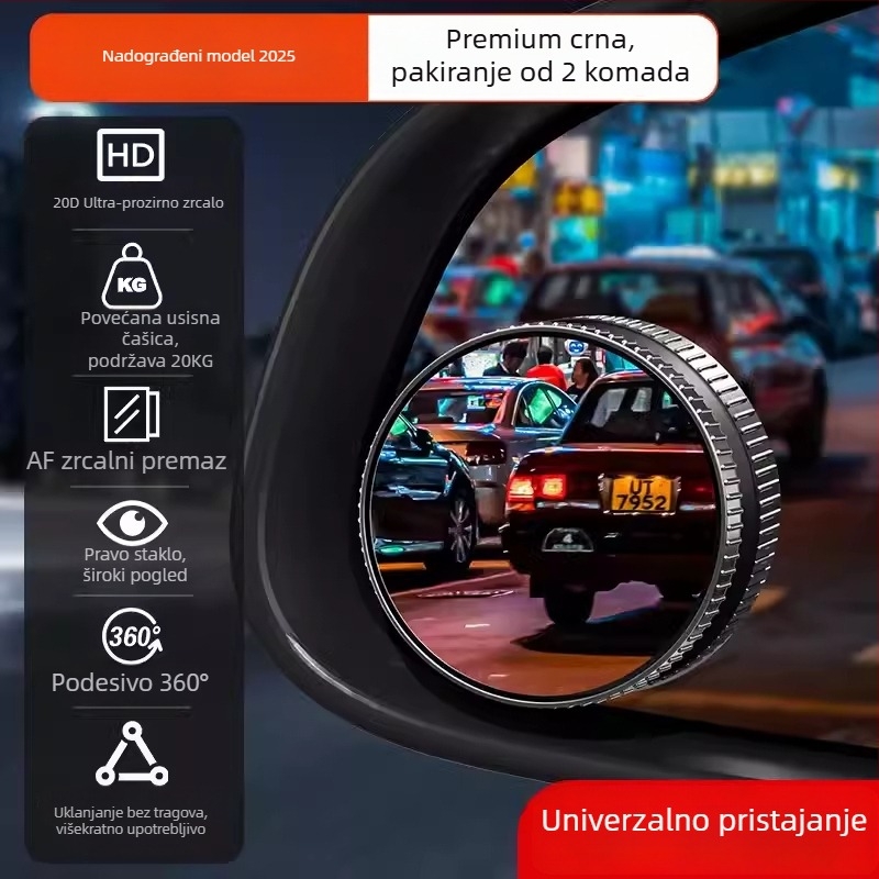 Motociklističko retrovizor, malo kružno ogledalo, široko vidno polje, ultra-širok kut konveksno ogledalo, pomoć pri mrtvim kutovima i vožnji unazad