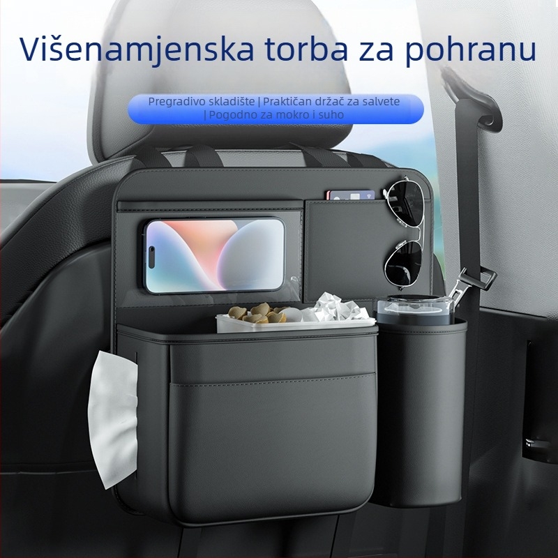 Kožni organizator za stražnju sjedalu automobila — držač maramica i pretinac za pohranu, veličina 37×12×35 cm
