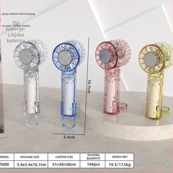 Prozirni ručni ventilator za hlađenje, s karabinerom, kompaktan džepni ventilator za vanjsku upotrebu