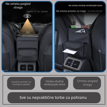 Kožni organizator prostora između sjedala automobila, viseći mrežasti organizator za pohranu i držač za maramice
