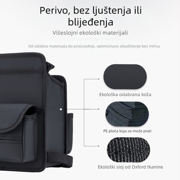 Kožni organizator prostora između sjedala automobila, viseći mrežasti organizator za pohranu i držač za maramice