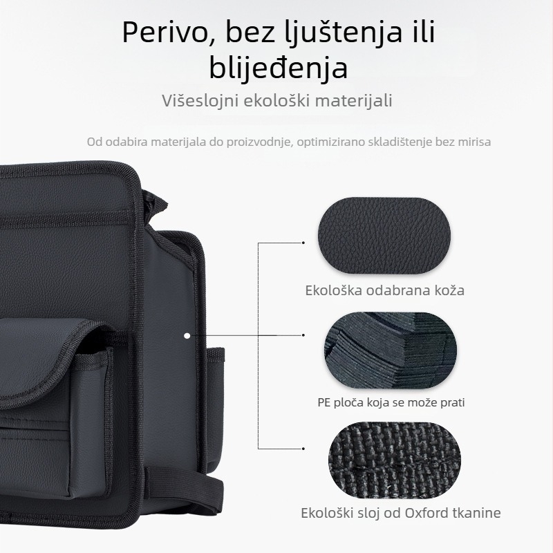 Kožni organizator prostora između sjedala automobila, viseći mrežasti organizator za pohranu i držač za maramice