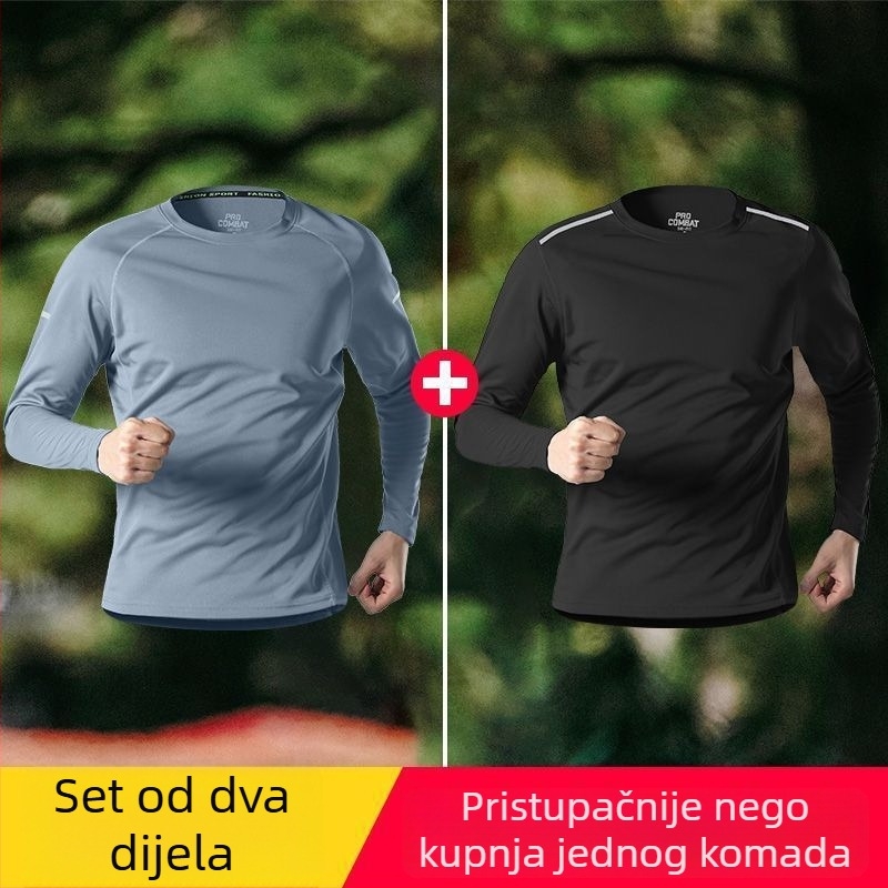Muška majica s dugim rukavima od ice silk materijala, lagana ljetna, brzo se suši, prozračna, zaštita od sunca, za trčanje na otvorenom i fitness