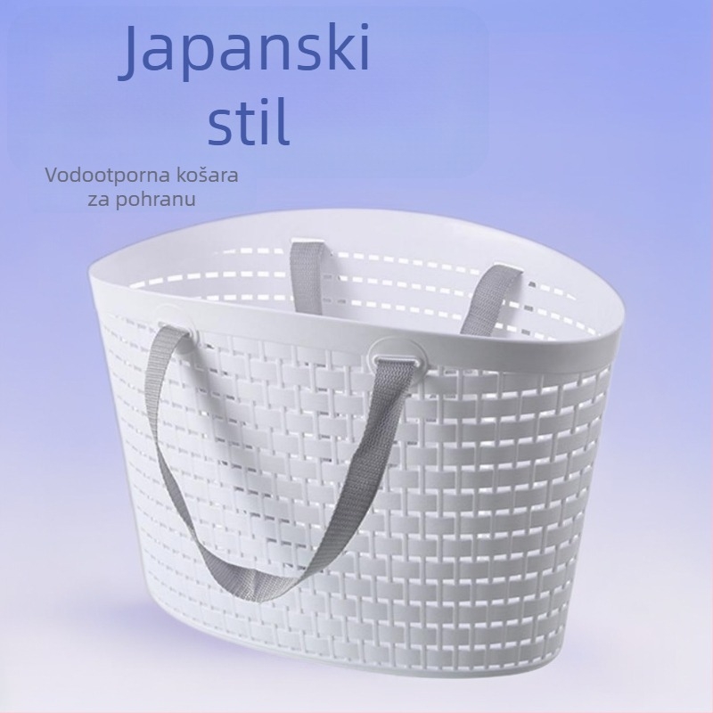 Koš za rublje u japanskom stilu s ručkom, vodootporan, velik plastični koš za prljavo rublje sa prorezanim dizajnom za pohranu