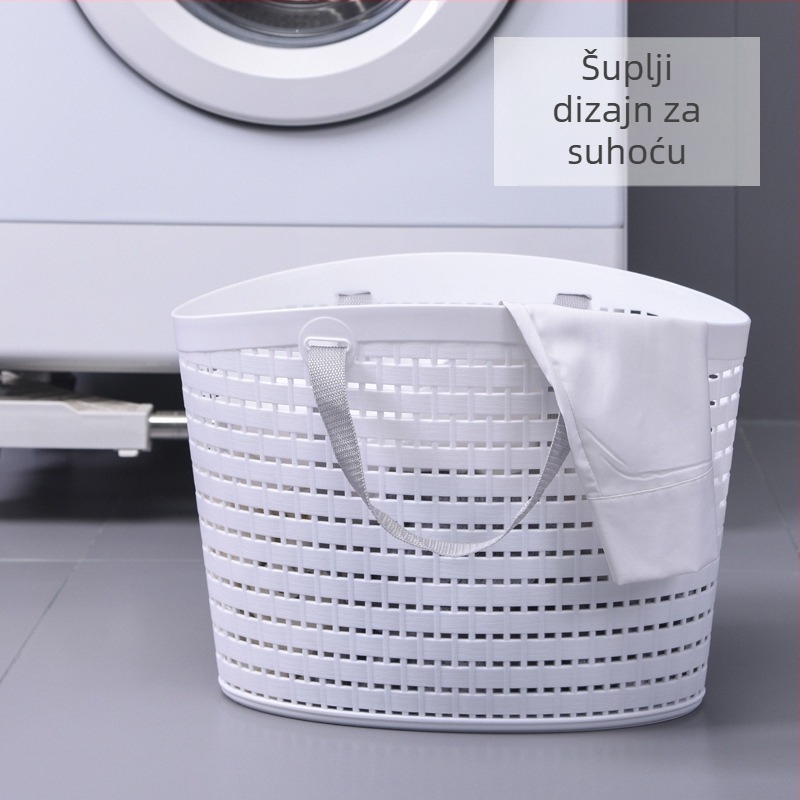 Koš za rublje u japanskom stilu s ručkom, vodootporan, velik plastični koš za prljavo rublje sa prorezanim dizajnom za pohranu