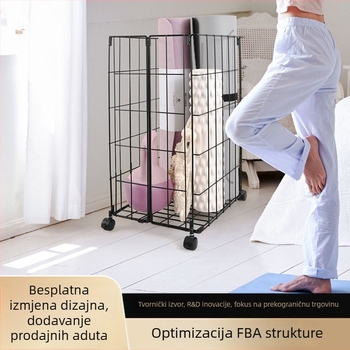 Sklopiva kovinska košara za pohranu joga prostirke s kotačićima za kućnu fitness opremu