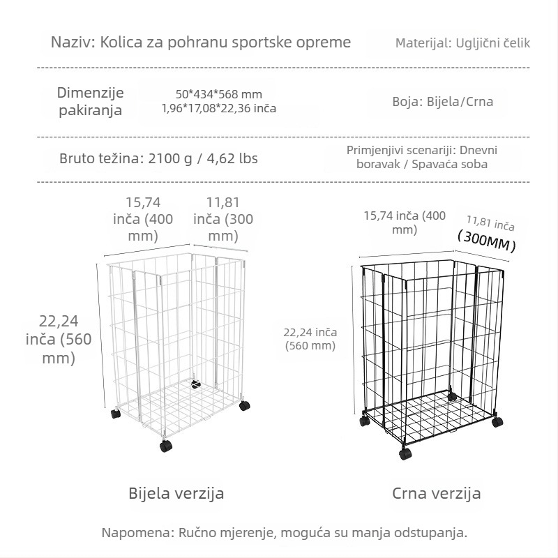 Sklopiva kovinska košara za pohranu joga prostirke s kotačićima za kućnu fitness opremu
