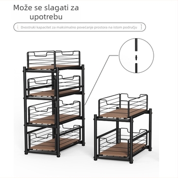 Izvlačni ormar ispod sudopera, dvostruki željezni organizator za kuhinju – za začine i higijenske potrepštine