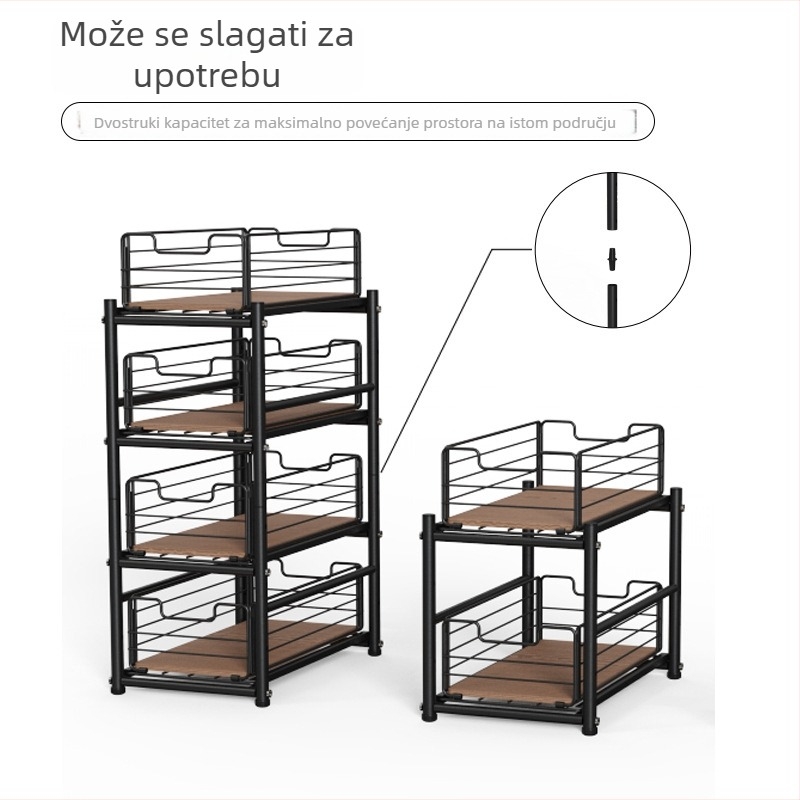 Izvlačni ormar ispod sudopera, dvostruki željezni organizator za kuhinju – za začine i higijenske potrepštine