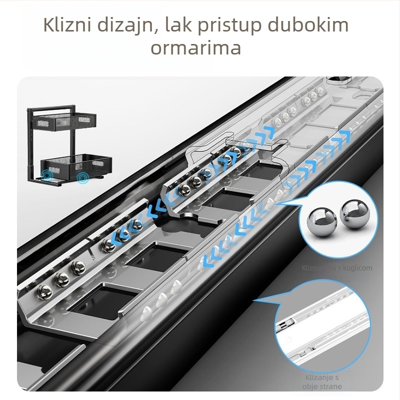Željezni dvostruko-slojeviti stalak za kuhinju s izvlačnim košarom za kupaonu