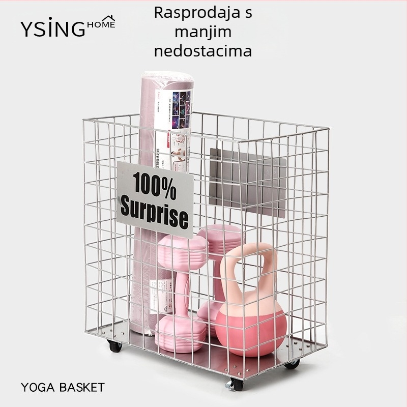 Regal za pohranu joga prostirke i opreme za vježbanje, cijev za pohranu badminton reketa, pjena valjak s kotačićima, kućni koš za pohranu